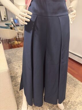Milly Navy High-Waist Wide-Leg Cropped Pants